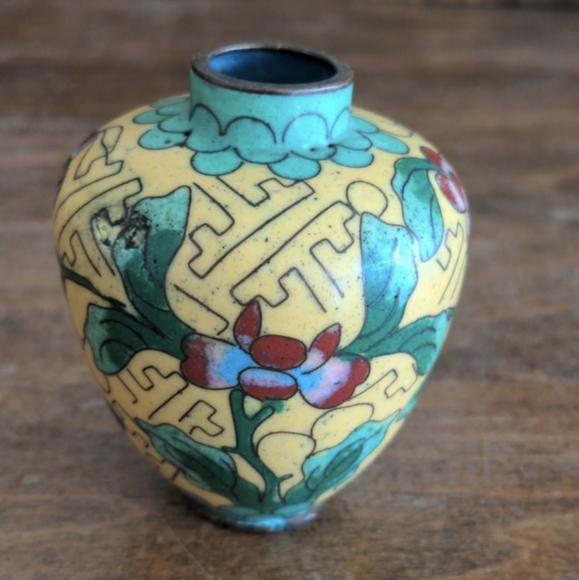 Vintage Real Glass Cloisonne Floral Vase, Chinese Antiques - Picture 4 of 11